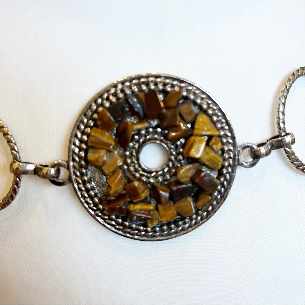 Vintage Retro Chain Belt Silver & Pebbled Mosaic Discs Statement Women’s 48”